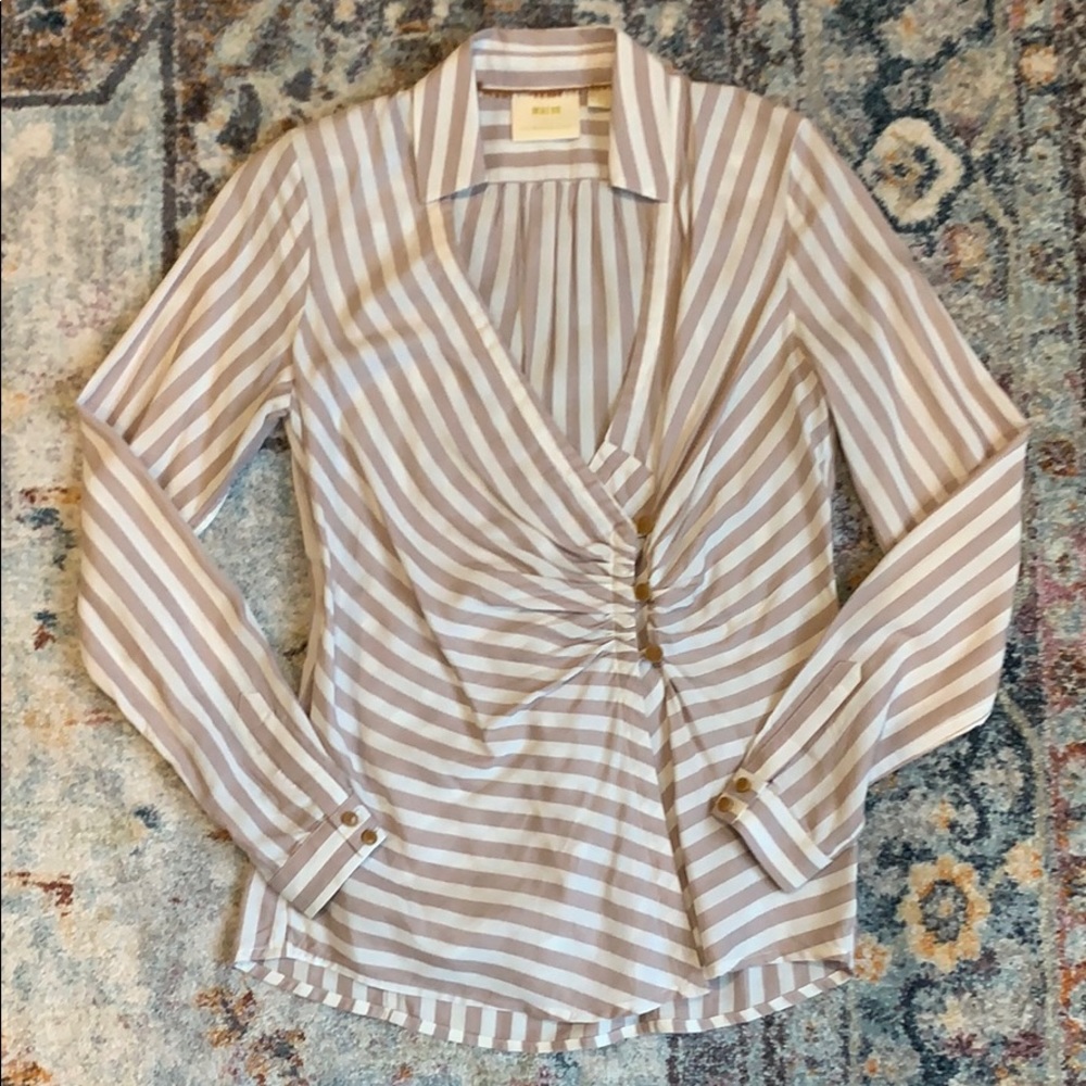 Maeve by Anthropologie Striped Beige Shirt 0